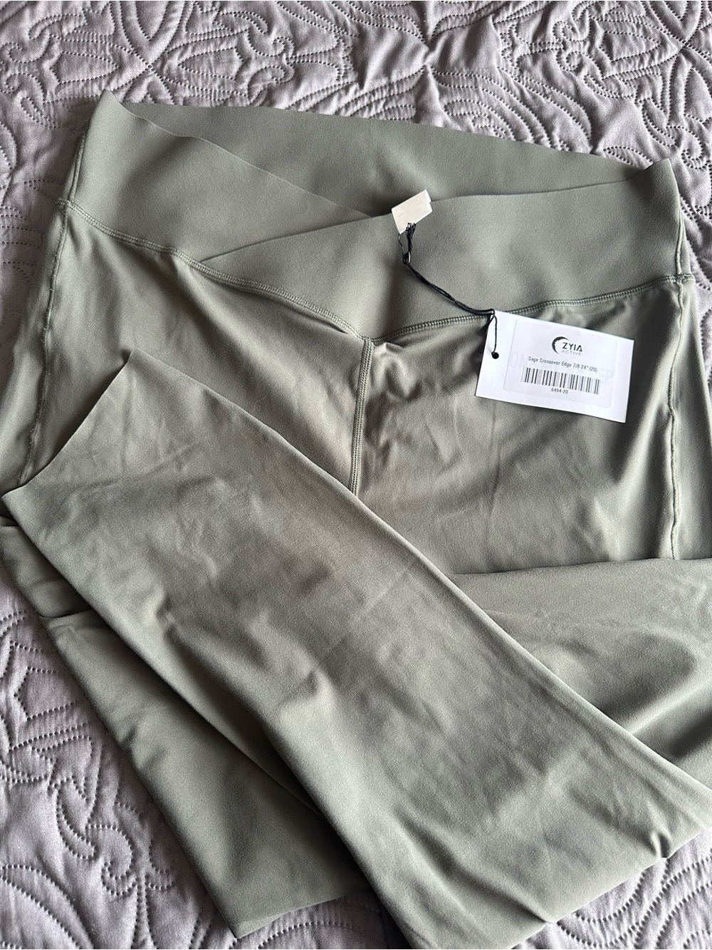 ZYIA Sage Green Crossover Edge Active Leggings